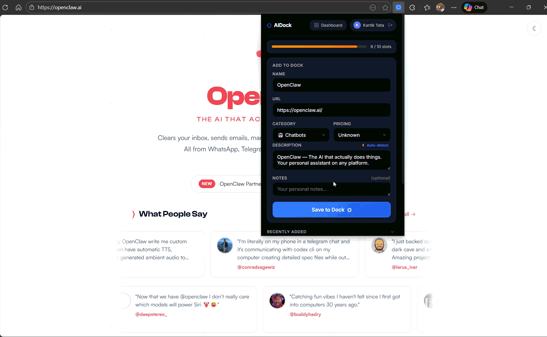 Chrome extension one-click save